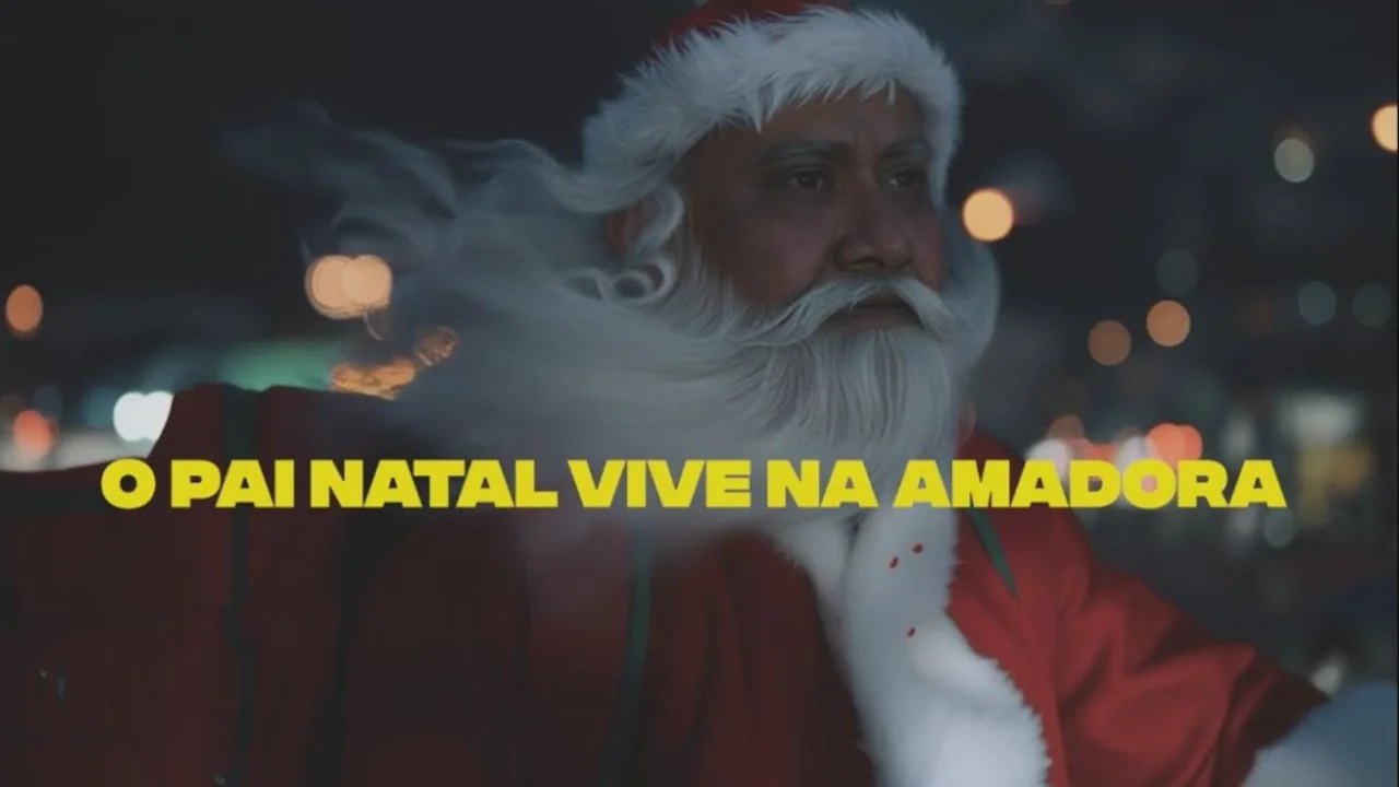 “O Pai Natal vive na Amadora”, AI Christmas film by Falamusa: Santa Claus at night in the city